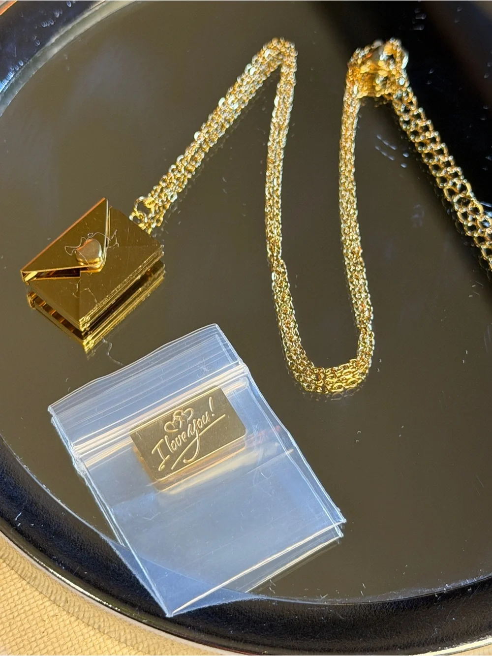 Gold Envelope Locket Necklace with Chain - Picture 1 of 5